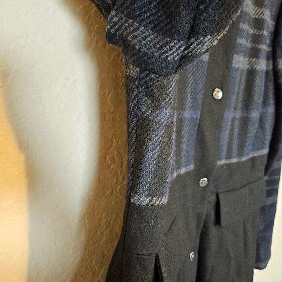 Guess Hooded Plaid Wool Blend Pea Coat Jacket Women's Large Winter Layer Casual - Picture 5 of 12